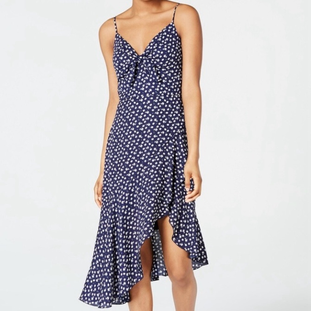 CITY STUDIO Floral Print Asymmetrical Flutter Dress Navy Blue Juniors 15 NEW NWT